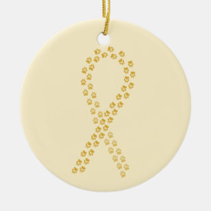 Gold Pawprint Ribbon Ceramic Tree Decoration