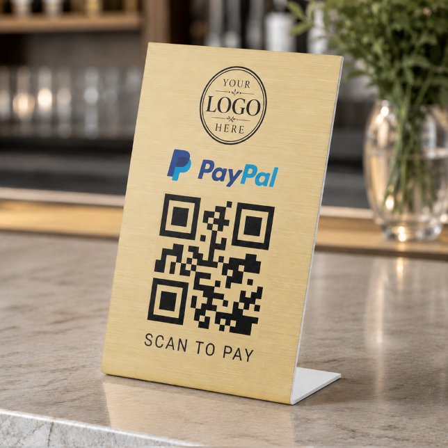 Gold Paypal Scan to Pay Tabletop Display Pedestal Sign (Creator Uploaded)