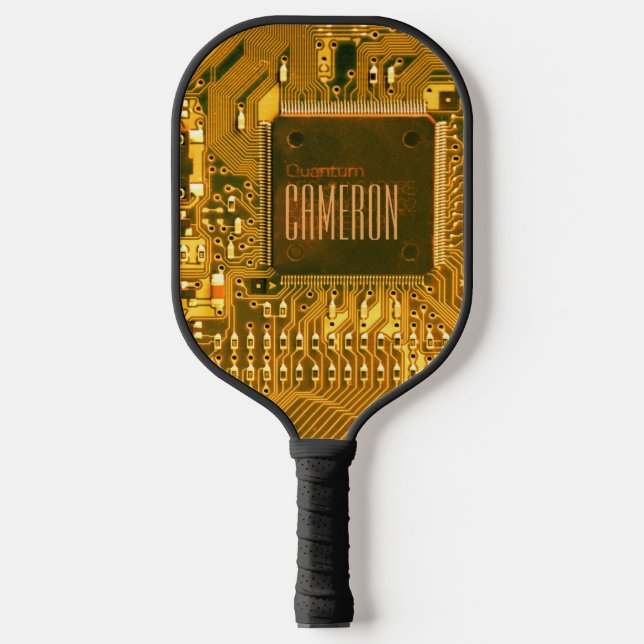    Gold PCB Printed Circuit Board Microchip Custom Pickleball Paddle (Front)