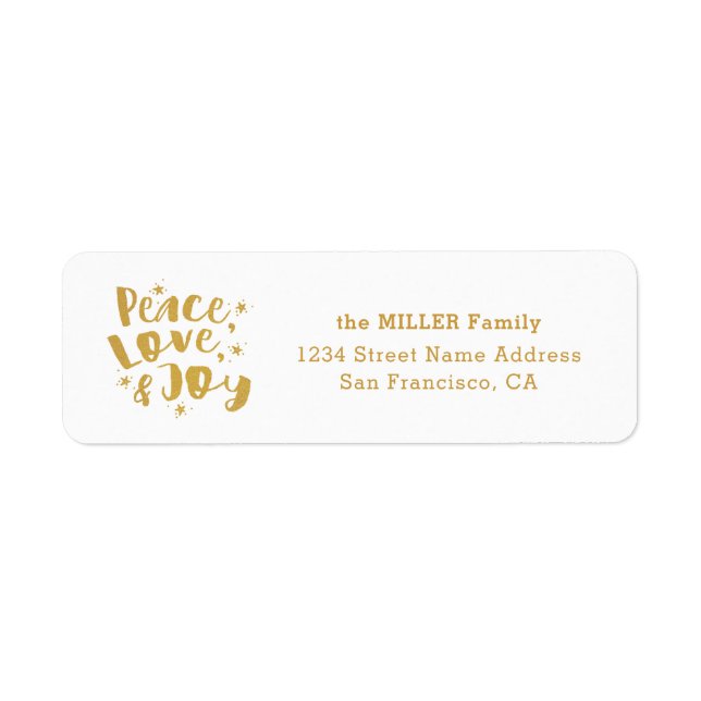 Gold Peace Love Joy Holiday Family Return Address (Front)