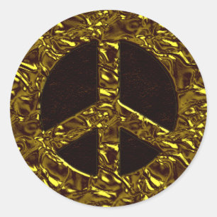 GOLD PEACE SIGN CLASSIC ROUND STICKER