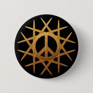 GOLD PEACE SIGN PATTERN 6 CM ROUND BADGE