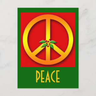 Gold Peace Sign with Holly Christmas Cards