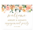 Gold Peach Floral Engagement Party Welcome Poster