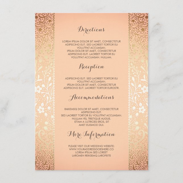 Gold Peach Floral Wedding Details -Information Enclosure Card (Front)