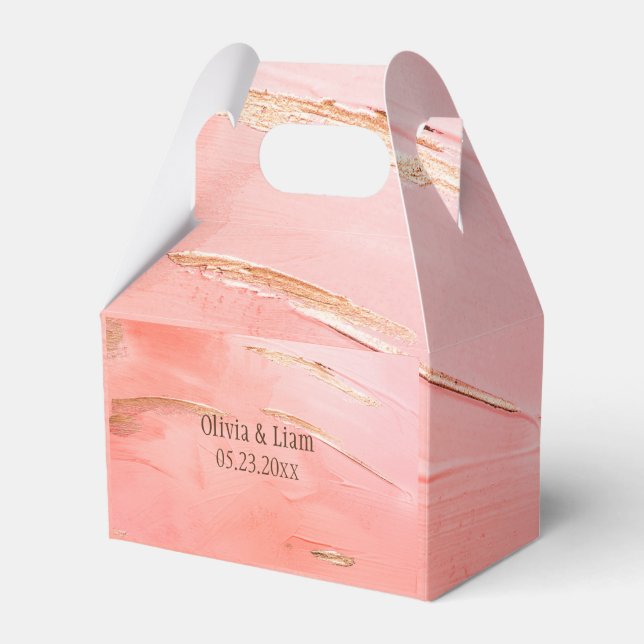 Gold Peach Melon Abstract Name Modern Wedding Favour Box (Front Side)