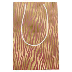 Gold Peach Red Zebra Stripes Medium Gift Bag