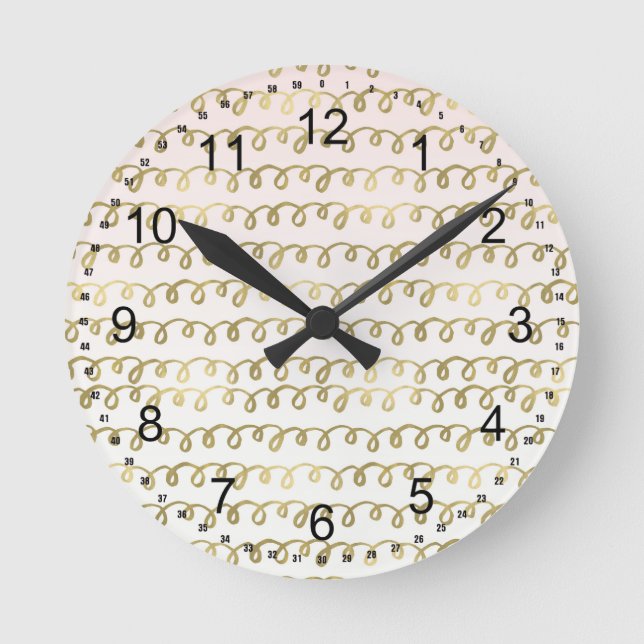 Gold Peach Squiggle Round Clock (Front)