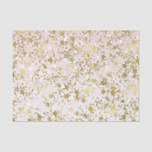 Gold Peach Stars Confetti Abstract Tissue Paper (Front)