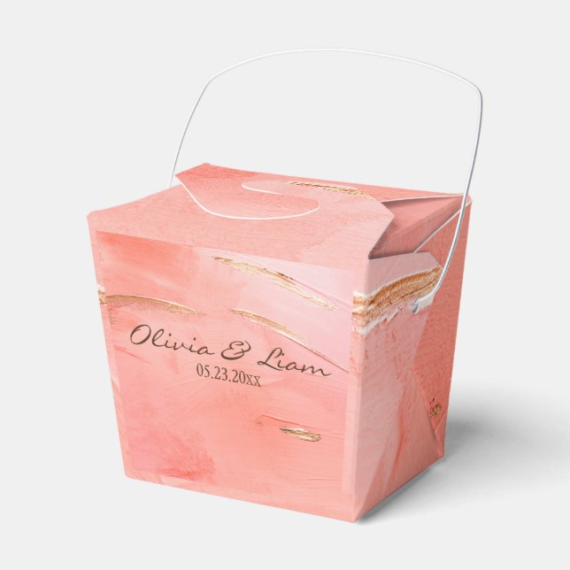 Gold Peach Watercolor Abstract Name Modern Wedding Favour Box (Front Side)