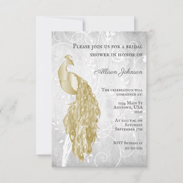 Gold Peacock Bridal Shower Invitation (Front)