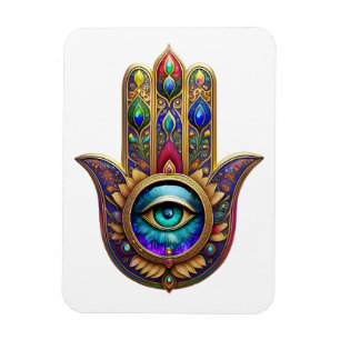 Gold Peacock Colors Hamsa Green Sapphire Third Eye Magnet