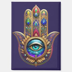 Gold Peacock Colors Hamsa Green Sapphire Third Eye Magnet