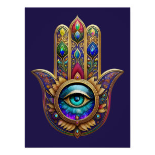 Gold Peacock Colors Hamsa Green Sapphire Third Eye Poster