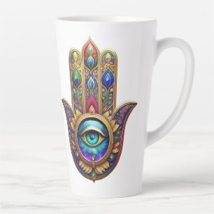 Gold Peacock Colours Hamsa Green Sapphire Third Ey Latte Mug