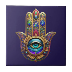Gold Peacock Colours Hamsa Green Sapphire Third Ey Tile