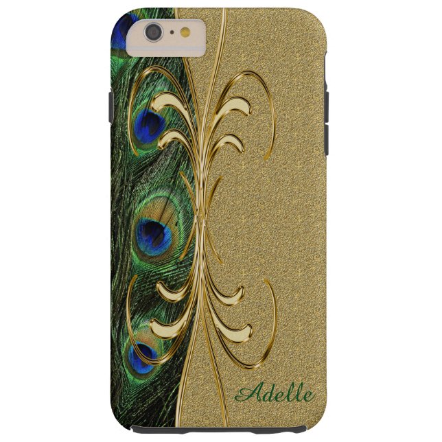 Gold Peacock Feather iPhone 6 Plus Monogram Case (Back)