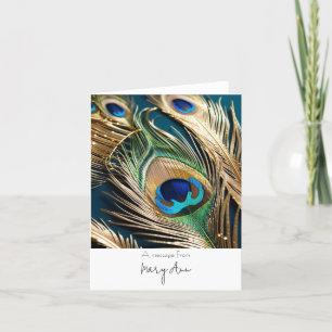 Gold Peacock Feather Thank You Card Customisable