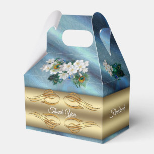 Gold, Peacock Feathers on Emerald Green Silk Favour Box