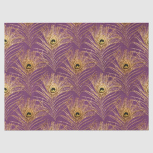 Gold Peacock Feathers on Purple Decoupage Tissue Paper