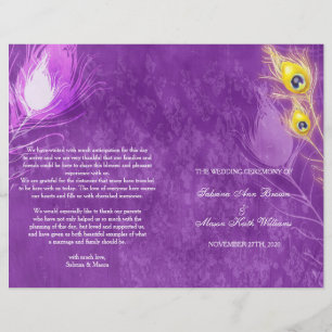 Gold Peacock Feathers Purple Wedding Program