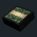 Gold Peacock Gift Box<br><div class="desc">Peacock gift box with beautiful peacock feather background and gold jewel centre. Customise with your text in the font style and colour of your choice.</div>