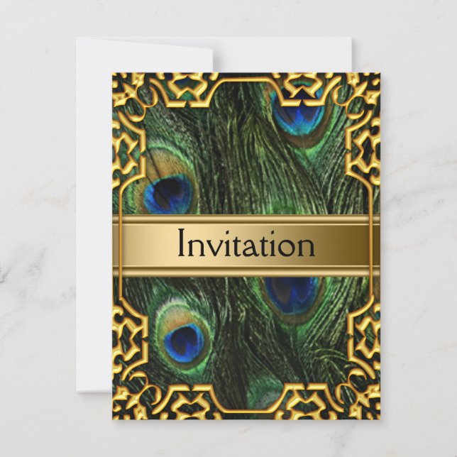 Gold peacock Invitation Any Party (Front)