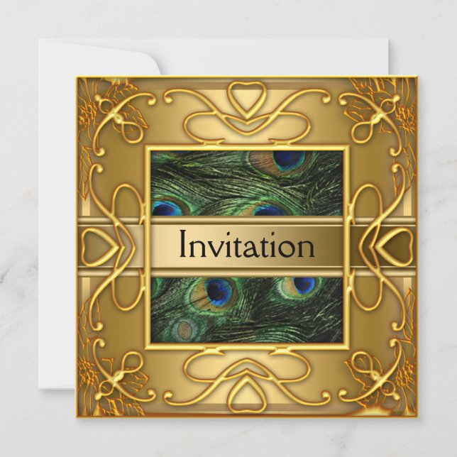 Gold Peacock  Invitation Any Party (Front)