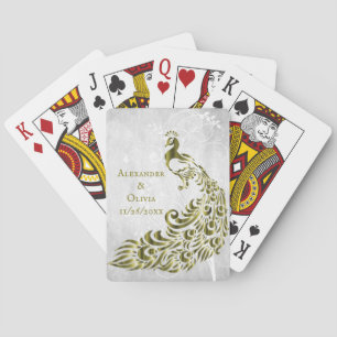 Gold Peacock Leaf Vine Playing Cards