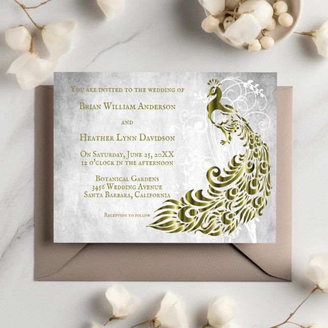 Gold Peacock Leaf Vine Wedding Invitation (Gold Peacock Leaf Vine Wedding Invitation)