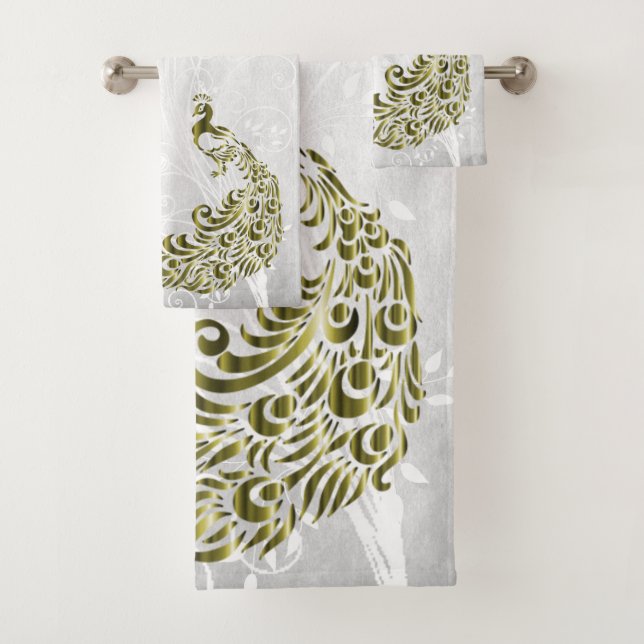 Gold Peacock Personalised Bath Towels (Insitu)