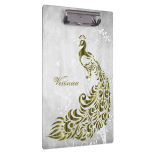 Gold Peacock Personalised Clipboard
