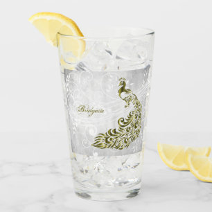 Gold Peacock Personalised Glass Cup