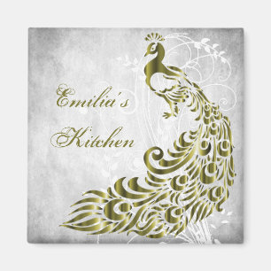 Gold Peacock Personalised Magnet