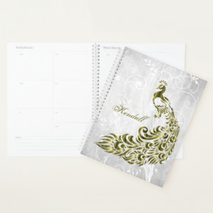 Gold Peacock Personalised Planner