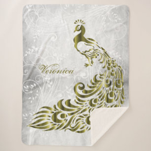 Gold Peacock Personalised Sherpa Blanket