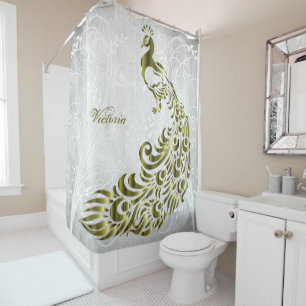 Gold Peacock Personalised Shower Curtain