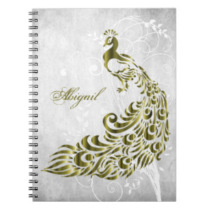 Gold Peacock Personalised Spiral Photo Notebook