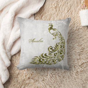 Gold Peacock Personalised Throw Pillow