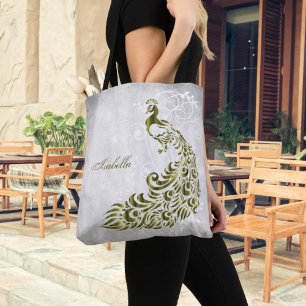 Gold Peacock Personalised Tote Bag