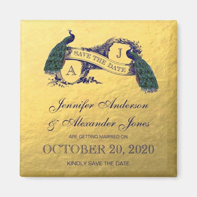 Gold Peacock Save the Date Magnet (Front)