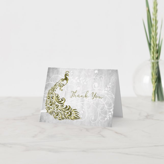Gold Peacock Thank You Card (Front)
