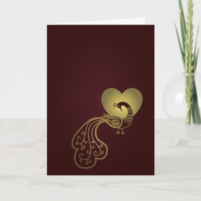 Gold Peacock Valentine by Graphita Holiday Card (Front)