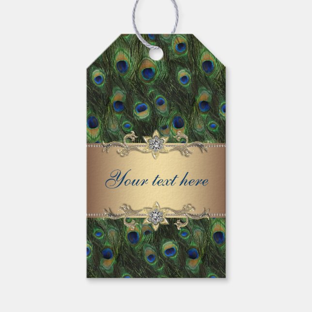 Gold Peacock Wedding Gift Tags (Front)