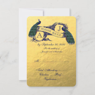Gold Peacock Wedding RSVP Card