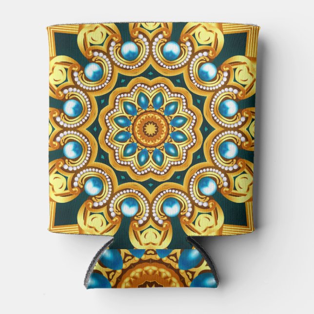 Gold Pearl Decorative Frame Illustration Can Cooler (Front)