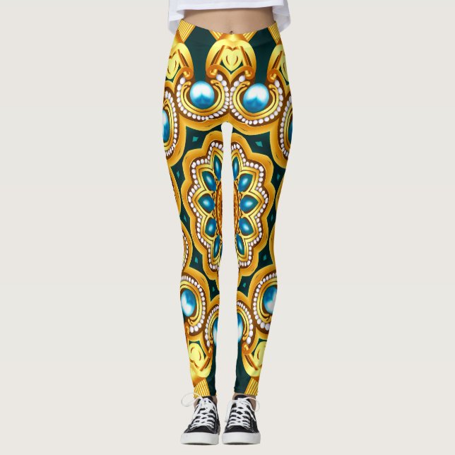 Gold Pearl Decorative Frame Illustration Leggings (Front)