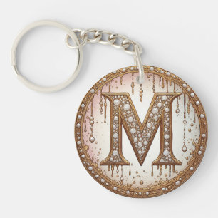 Gold Pearl Initial M Anniversary Gift Key Ring