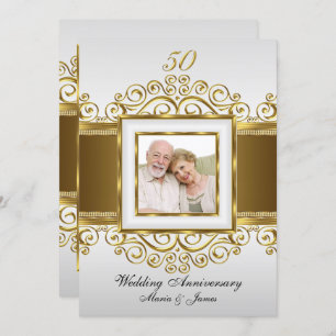 Gold & Pearl Swirl Photo 50 Anniversary Invite