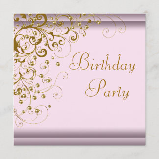 Gold Pearl Swirl Womans Pink Gold Birthday Party Invitation